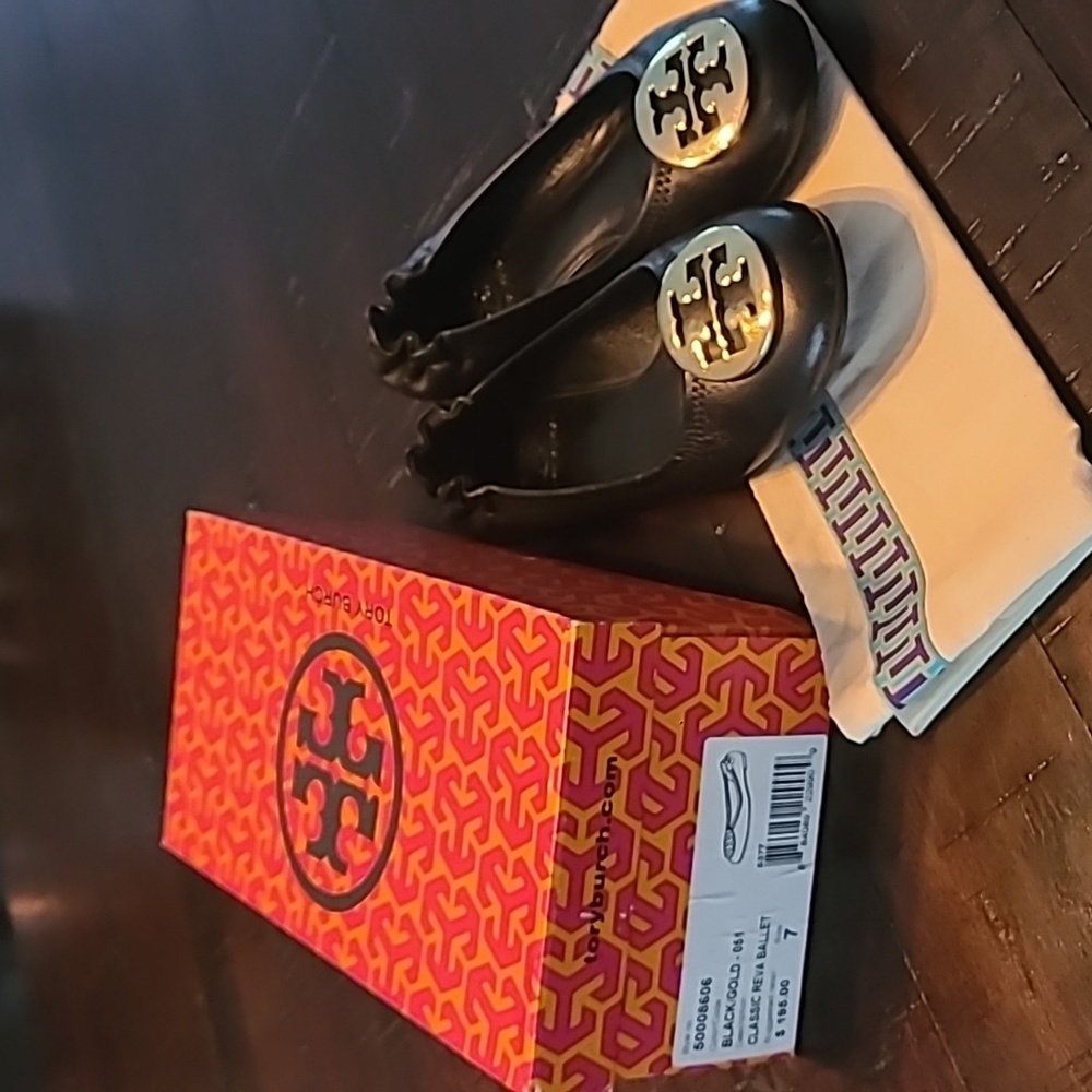 Tory Burch Classic Reva Ballet Flat Black & Gold